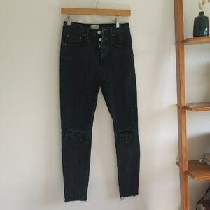 We The Free Stella High Rise Button Fly Raw Hem Black - Sz 29